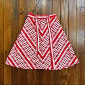 Vintage late 1960s red & white striped midi circle skirt young miss 5/6, XXS, 00